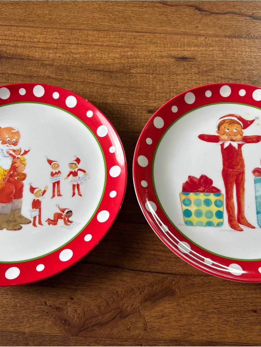 Set of 2 Pottery Barn Kids The Elf on the Shelf Red Polka Dot Plates